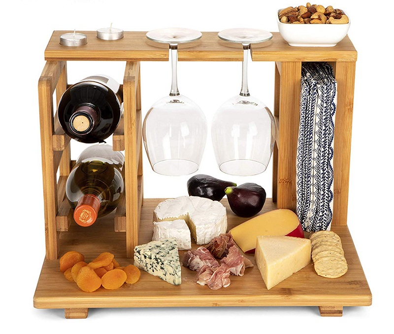 bamboo cheese board with wine rack