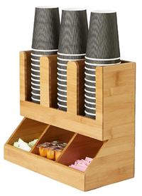 Bamboo Upright Coffee Breakroom Condiment and Cup Storage Organizer