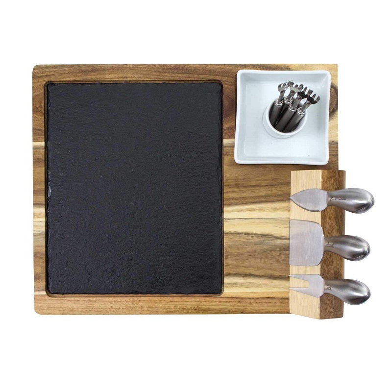 wood cheese board with knife set
