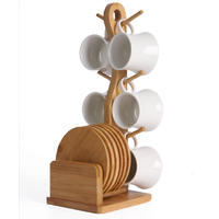 bamboo cup rack with 6pcs cups and 6pcs coasters
