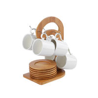 bamboo cup set with 6pcs ceramic bowls and 6pcs coasters