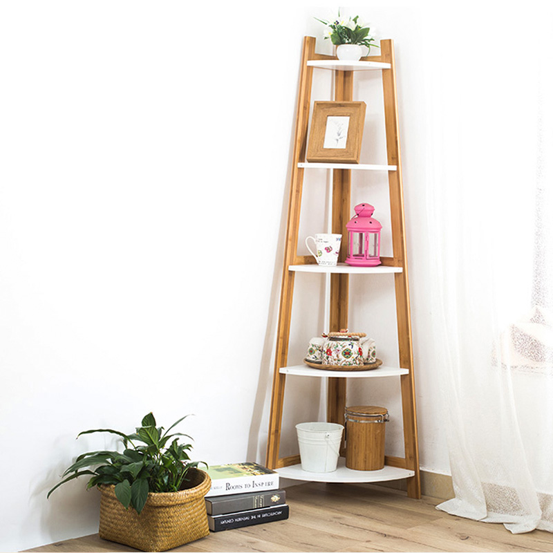 5-Tiers Bamboo Corner Holder Book Shelf