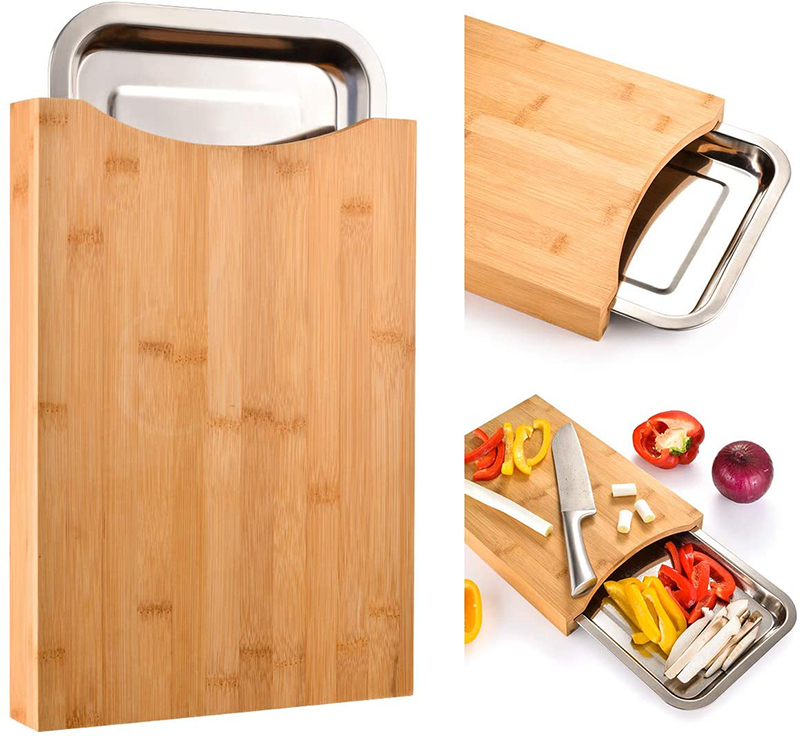 Cutting Board with Containers Sliding Stainless Steel Tray Drawer