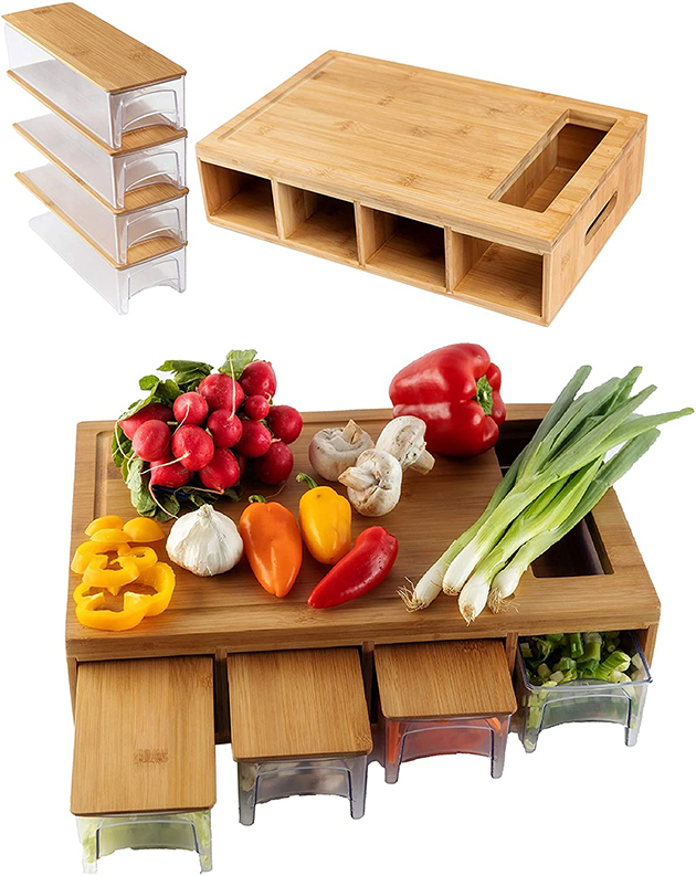 Bamboo Cutting Board With Trays and LIDS